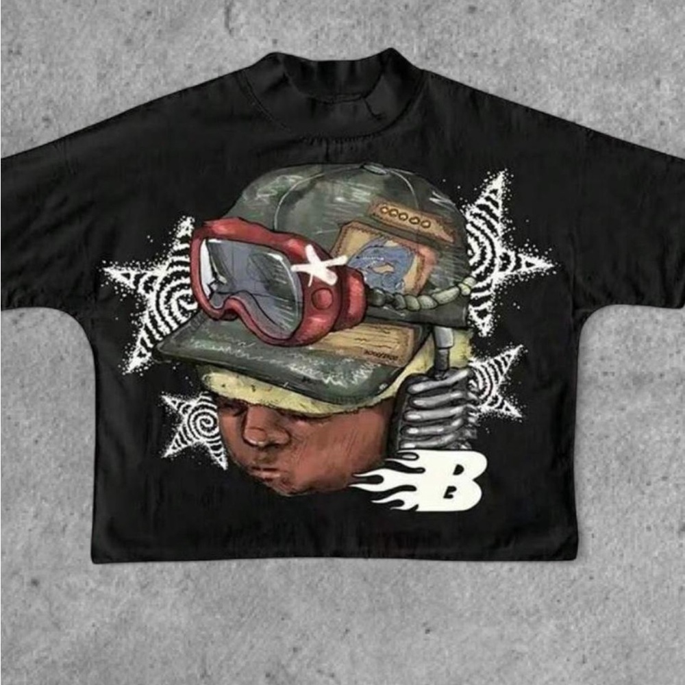 unisex xs/s black oversized streetwear graphic tee 100% cotton